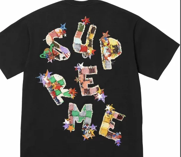 L White XL Tee Logo M 24SS Letter S Back T-shirt Patchwork Color and Printed Black 0824